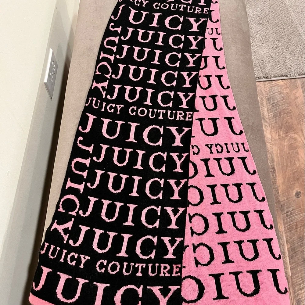 Juicy Couture Pink Black Logo Scarf 9 1/2 X 64